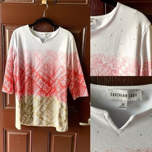 Southern Lady Tunic Top for Women Sz M Ombre Colors w/ Aztec Designs - Picture 2 of 11